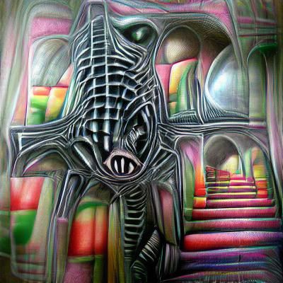 Psychedelic Biomechanical Nightmare in Geometric Style