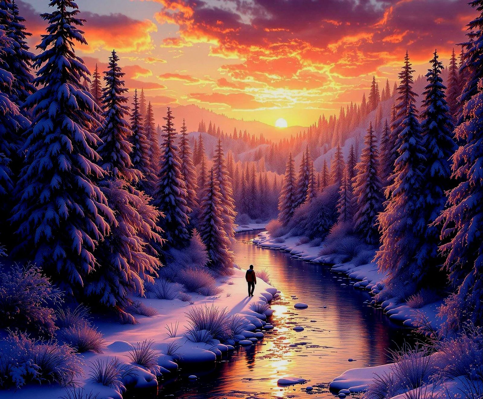 Winter Sunrise in the Snowy Woods