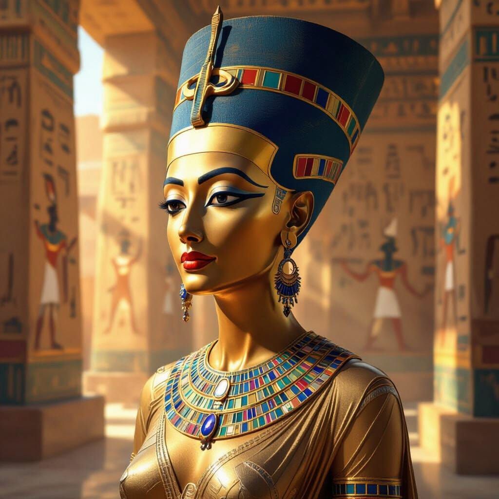Nefertiti Statue in Lavish Egyptian Temple