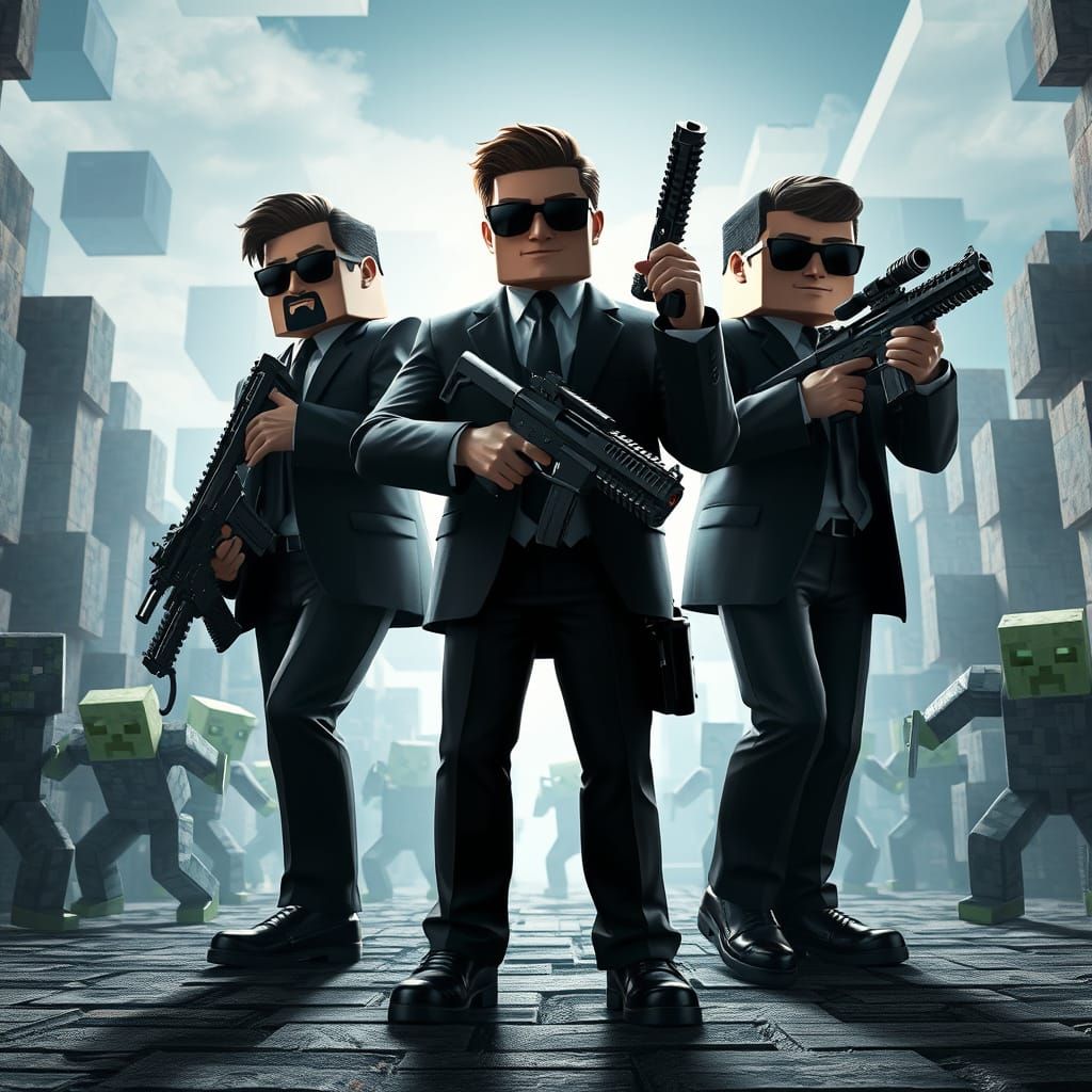Men in Black Heroes in Blocky Minecraft Universe