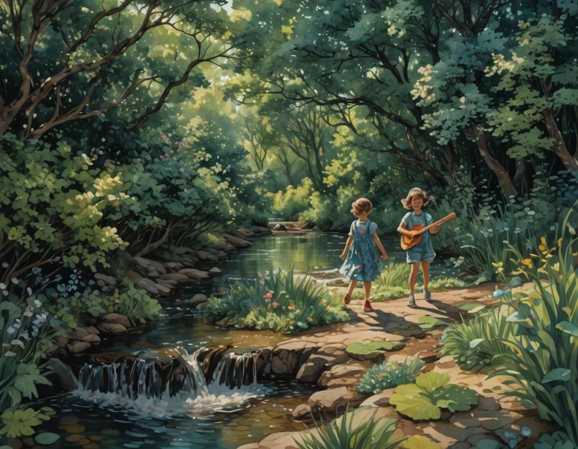 Whimsical Children Playing: A Watercolor Vector Illustration