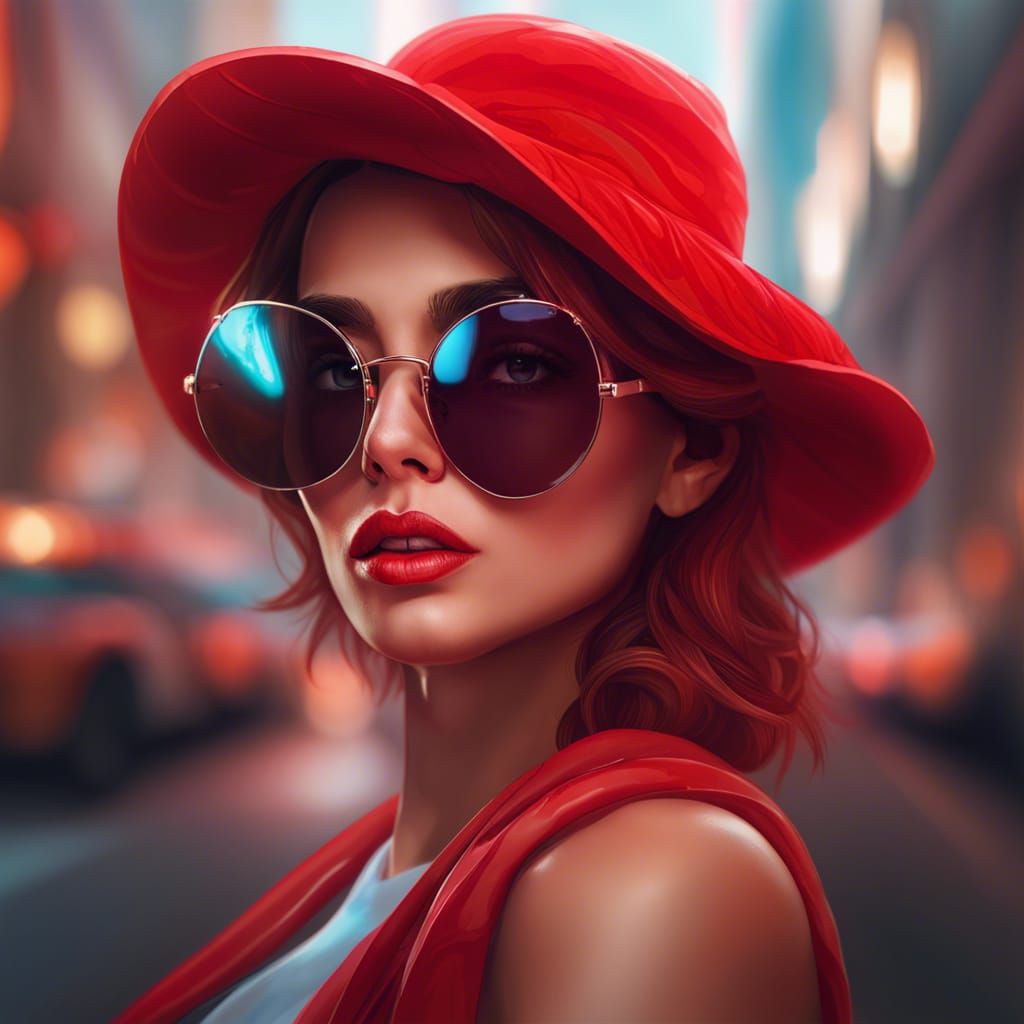 Woman in Red Hat: Hyperdetailed Digital Portrait