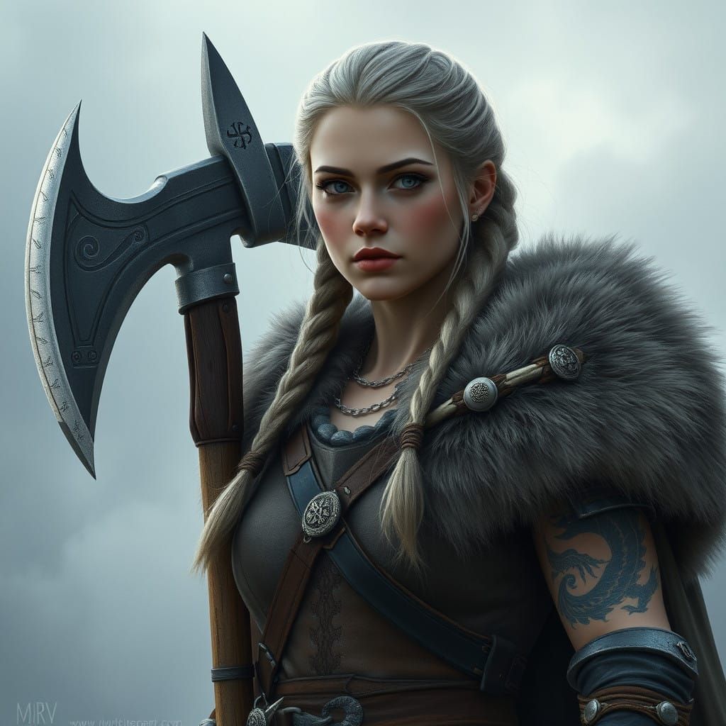 Regal Atmoran Warrior in Winter Attire with Ancient Symbolis...