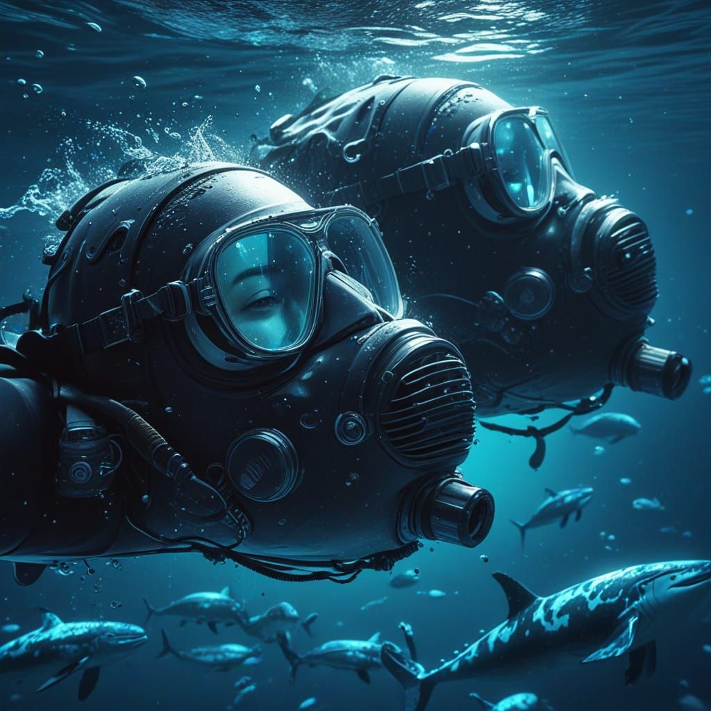 Whales Sleeping Underwater: A Digital Painting