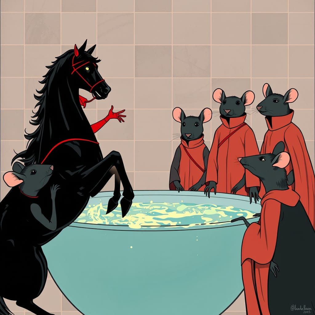 Horse Superheroine in Rocket Tub, Hyperrealistic Style