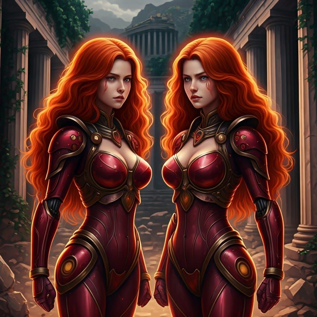 Mecha Women Clash in Ancient Ruins