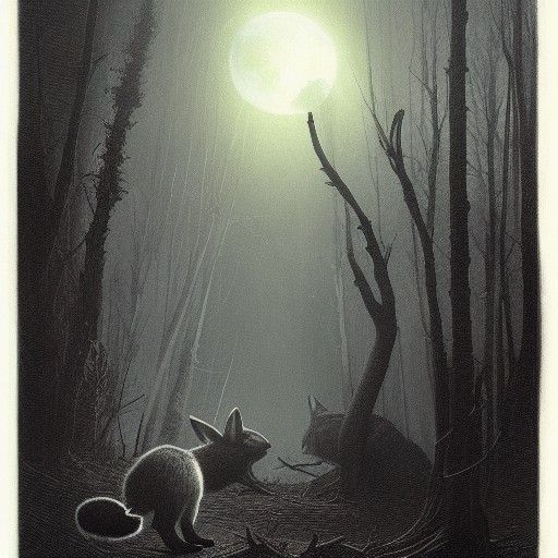 Moonlit Forest Confrontation in Chiaroscuro Style