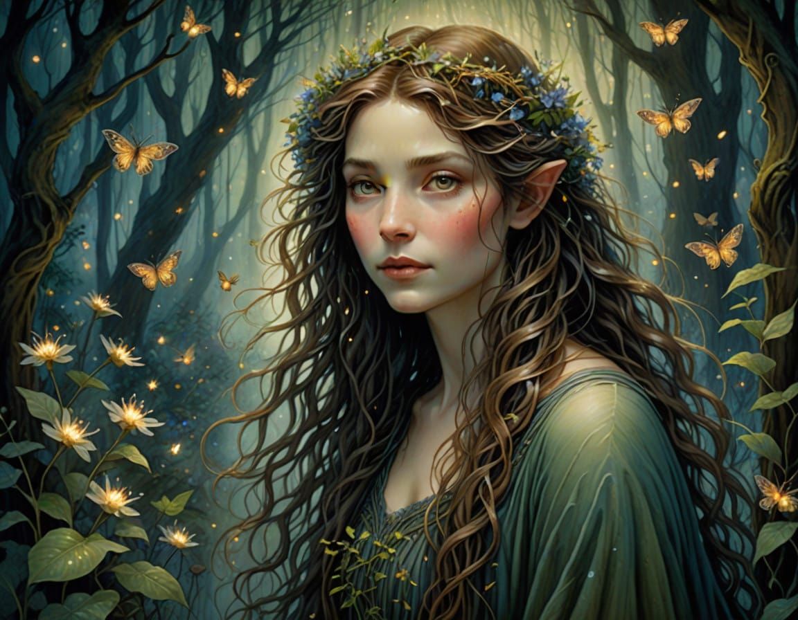 Ethereal Forest Goddess in Whimsical Style