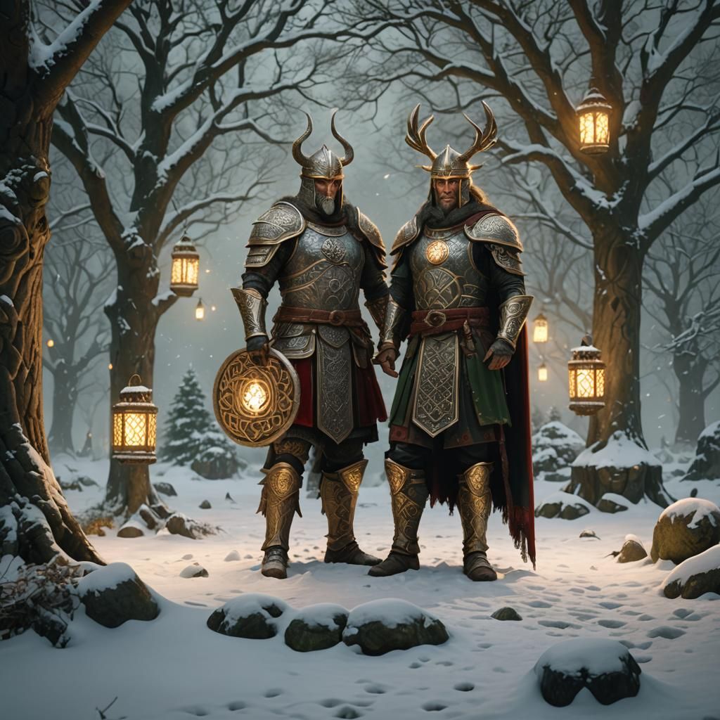 Celtic Warrior in Snowy Stone Circle, Fantasy Art