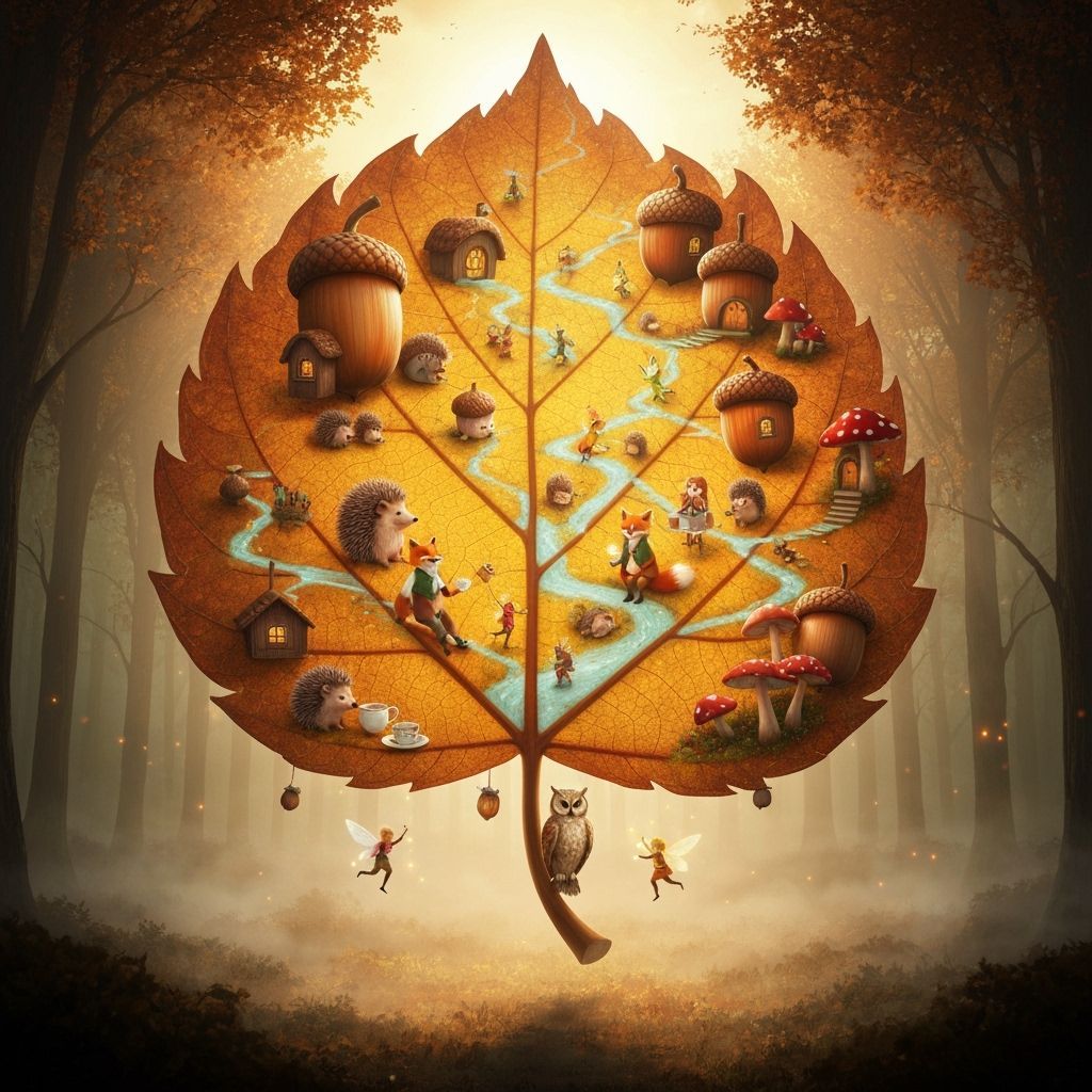 Fantasy World Inside Giant Autumn Leaf