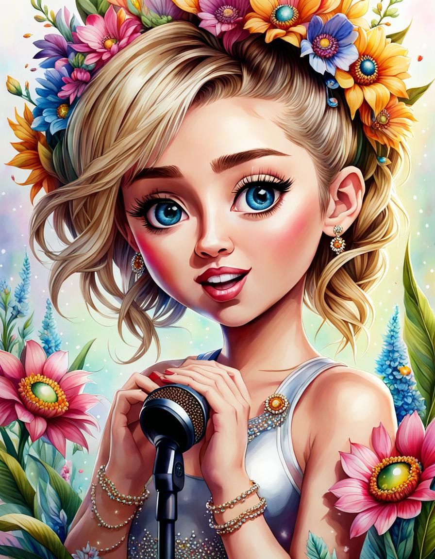 Even chibified Miley Cyrus looks cute performing "Flowers"