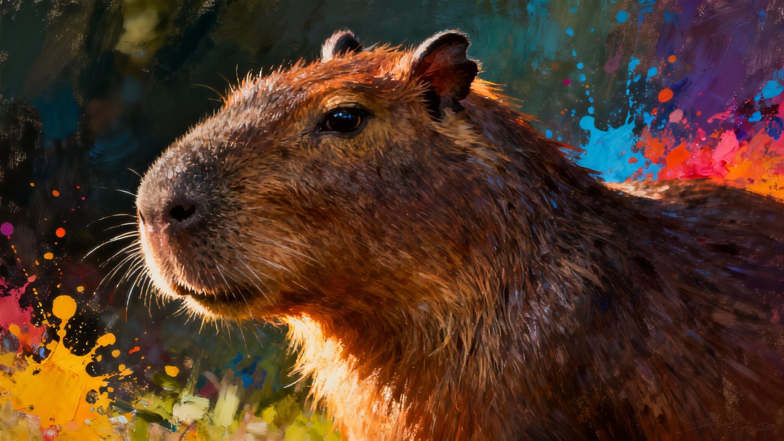 Hyperrealistic Capybara in Dramatic Splash Art Style