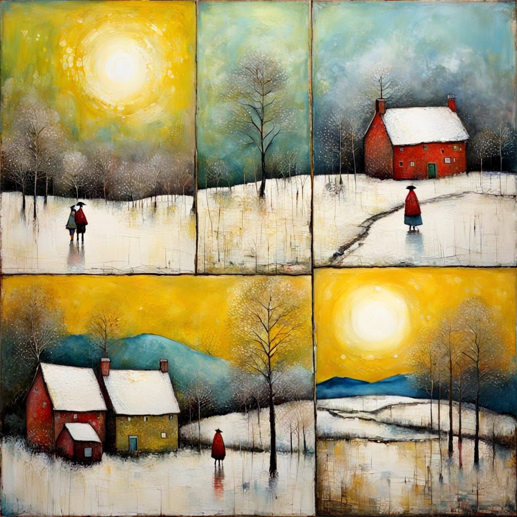Diptych: Summer and Winter in Encaustic Style