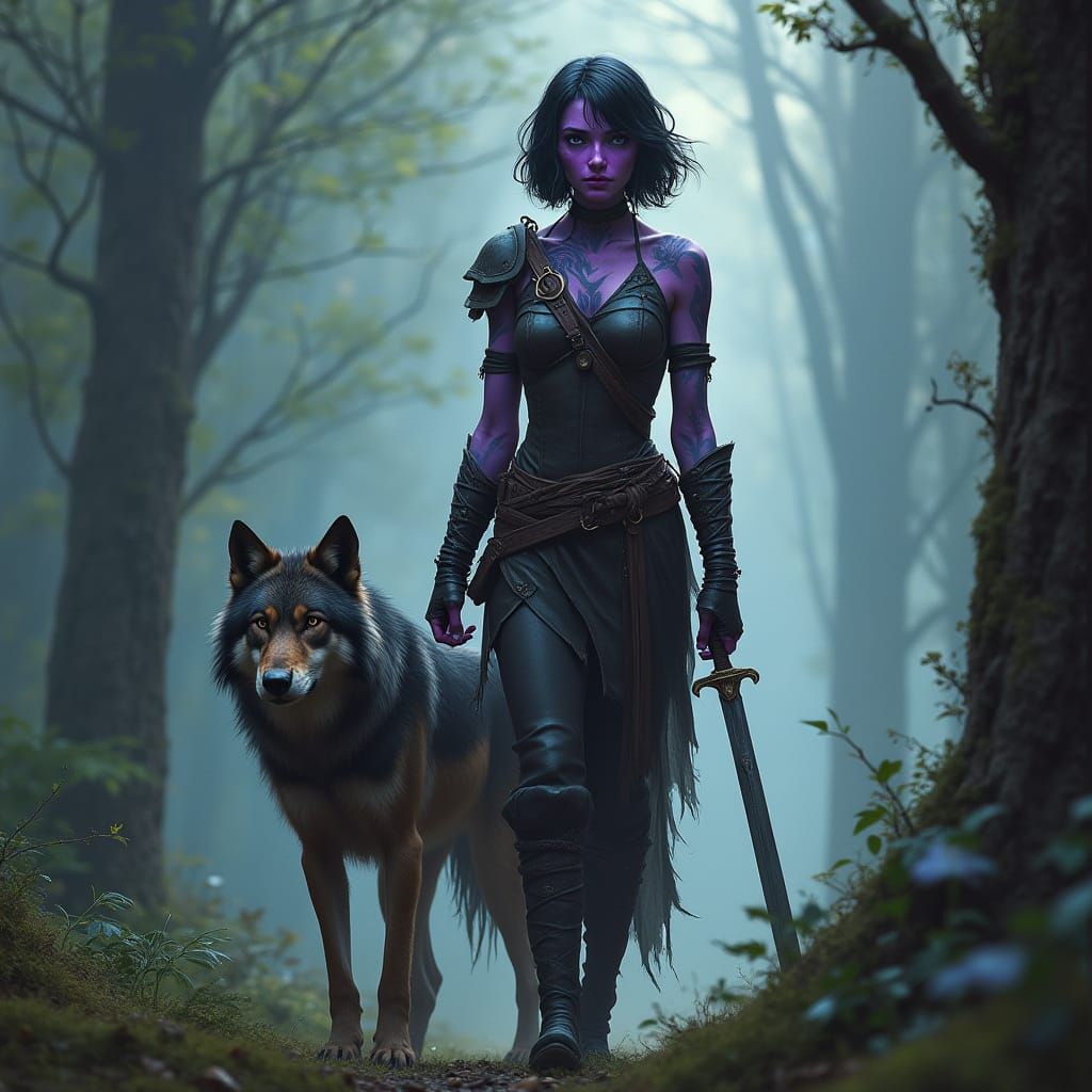 Elvish Warrior in Misty Forest: Digital Painting