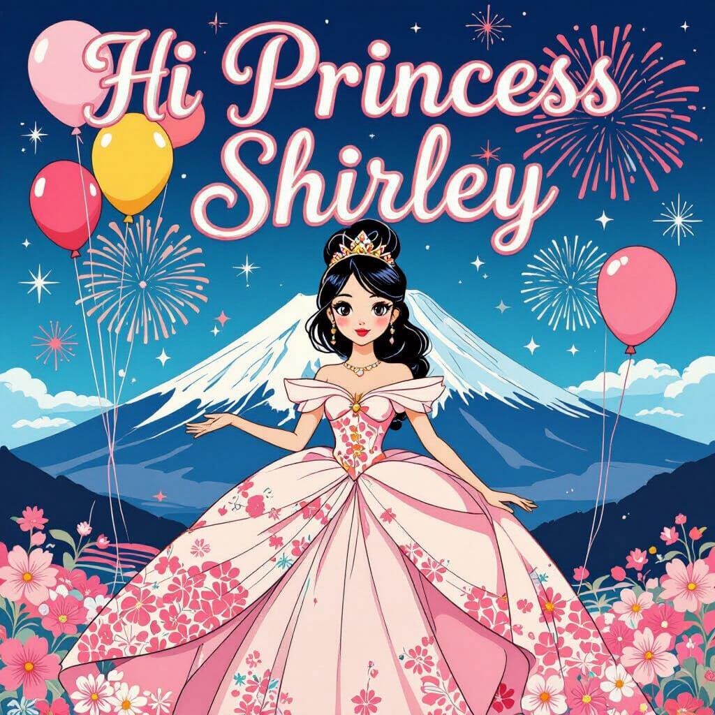 Princess Shirley's Birthday with Mount Fuji, in Pop Art Styl...