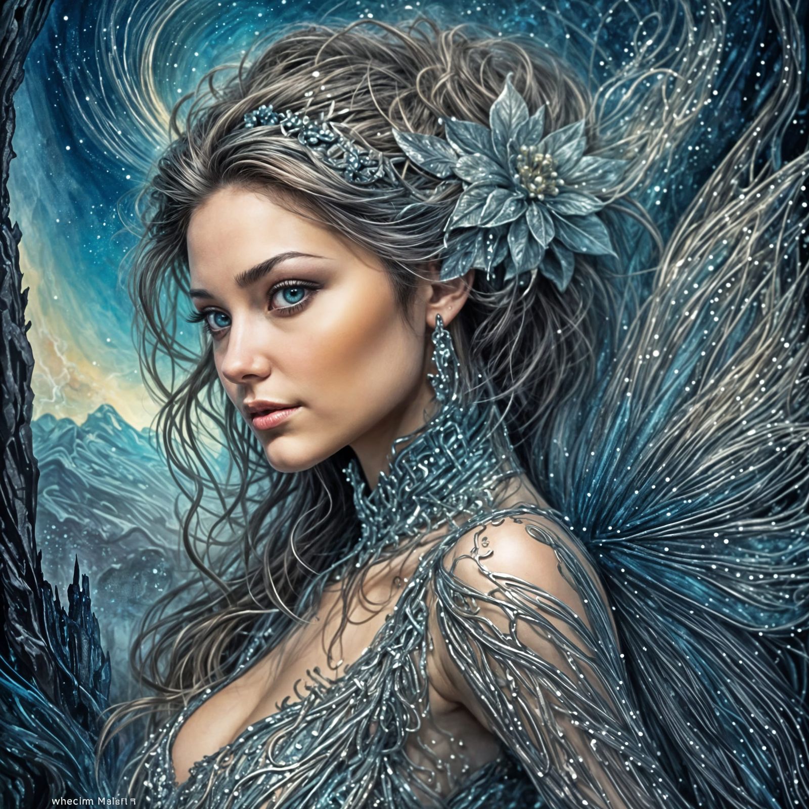 Ethereal Fairy in Bodysuit with Silver Outlines