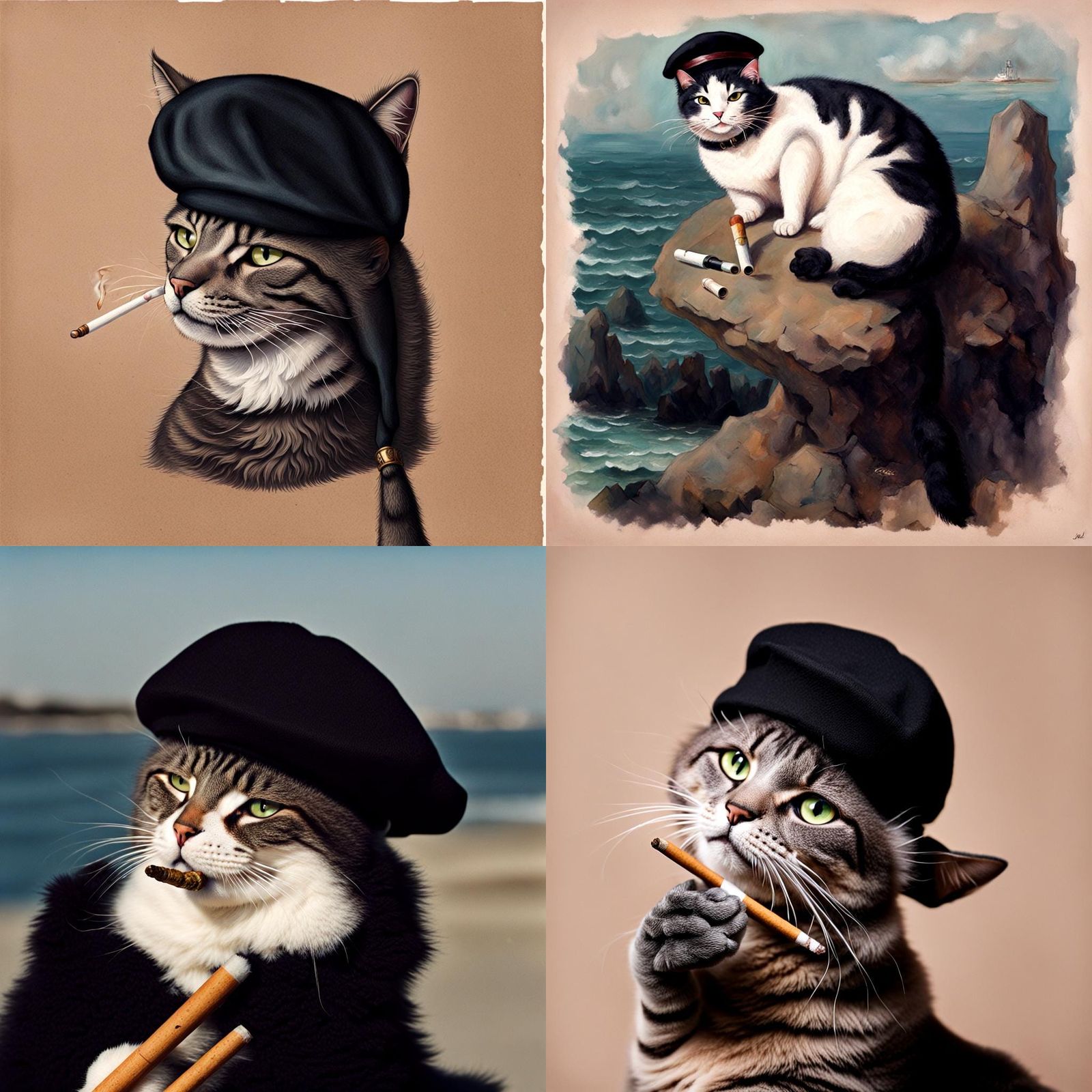 Sea Cat Smoking a Joint in Beret