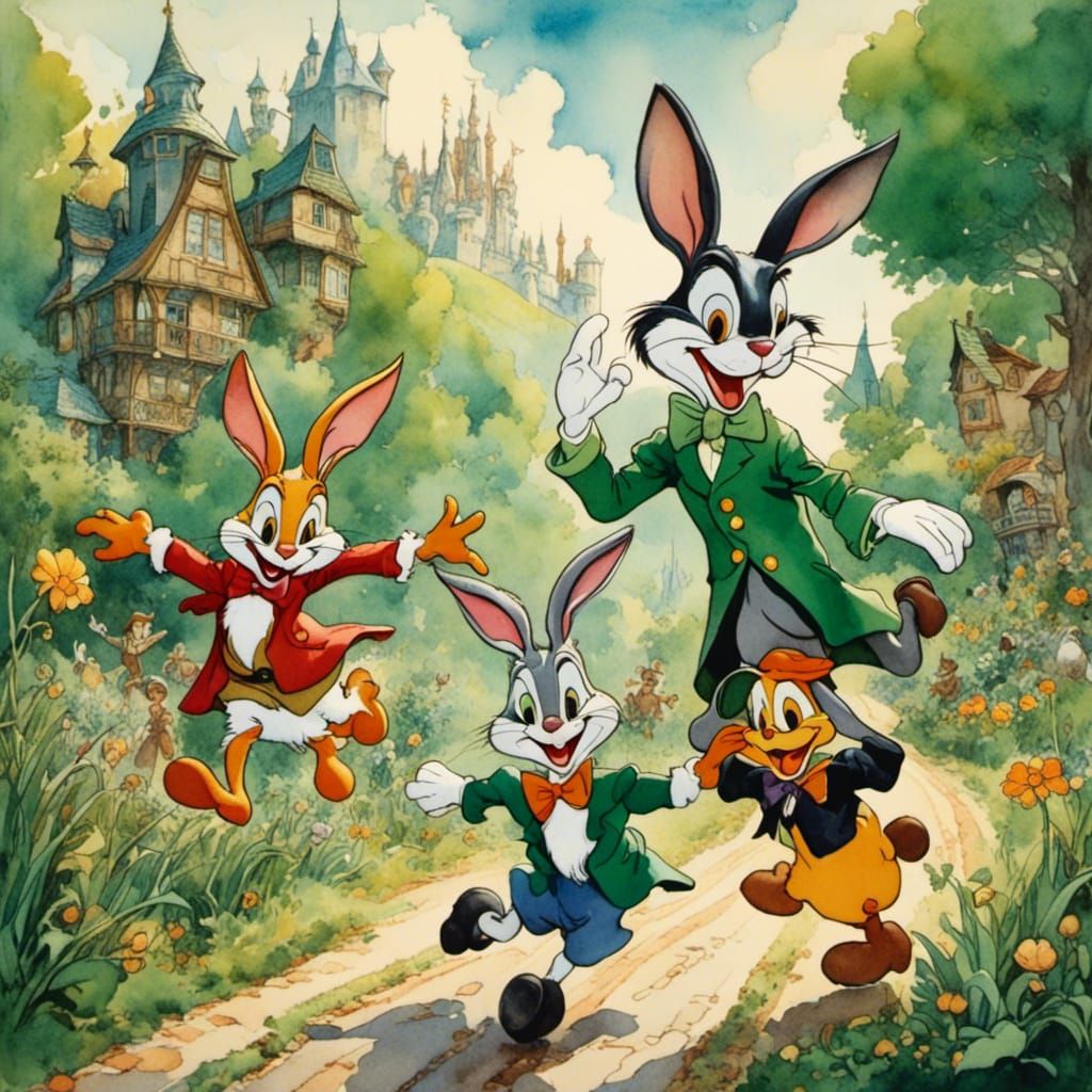 Bugs Bunny and Daffy Duck in Emerald City Watercolor