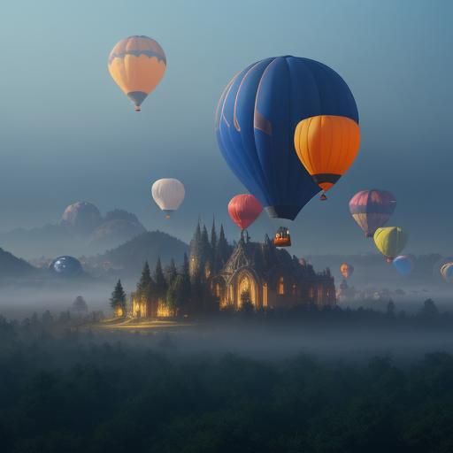 Colorful Balloons Float Above Mystical Forest