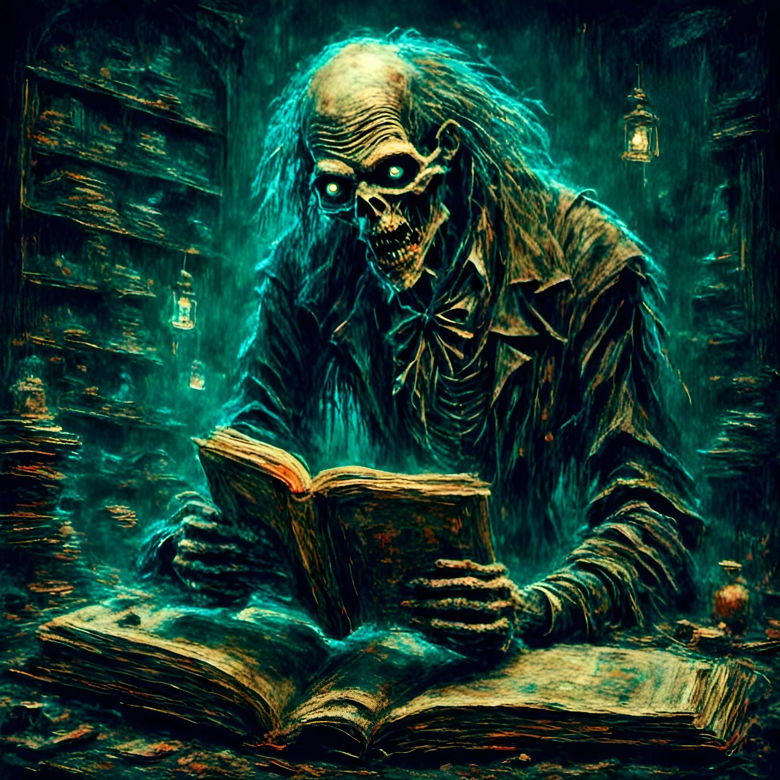 Creepy Zombie Book Keeper Inspired by Horror Art