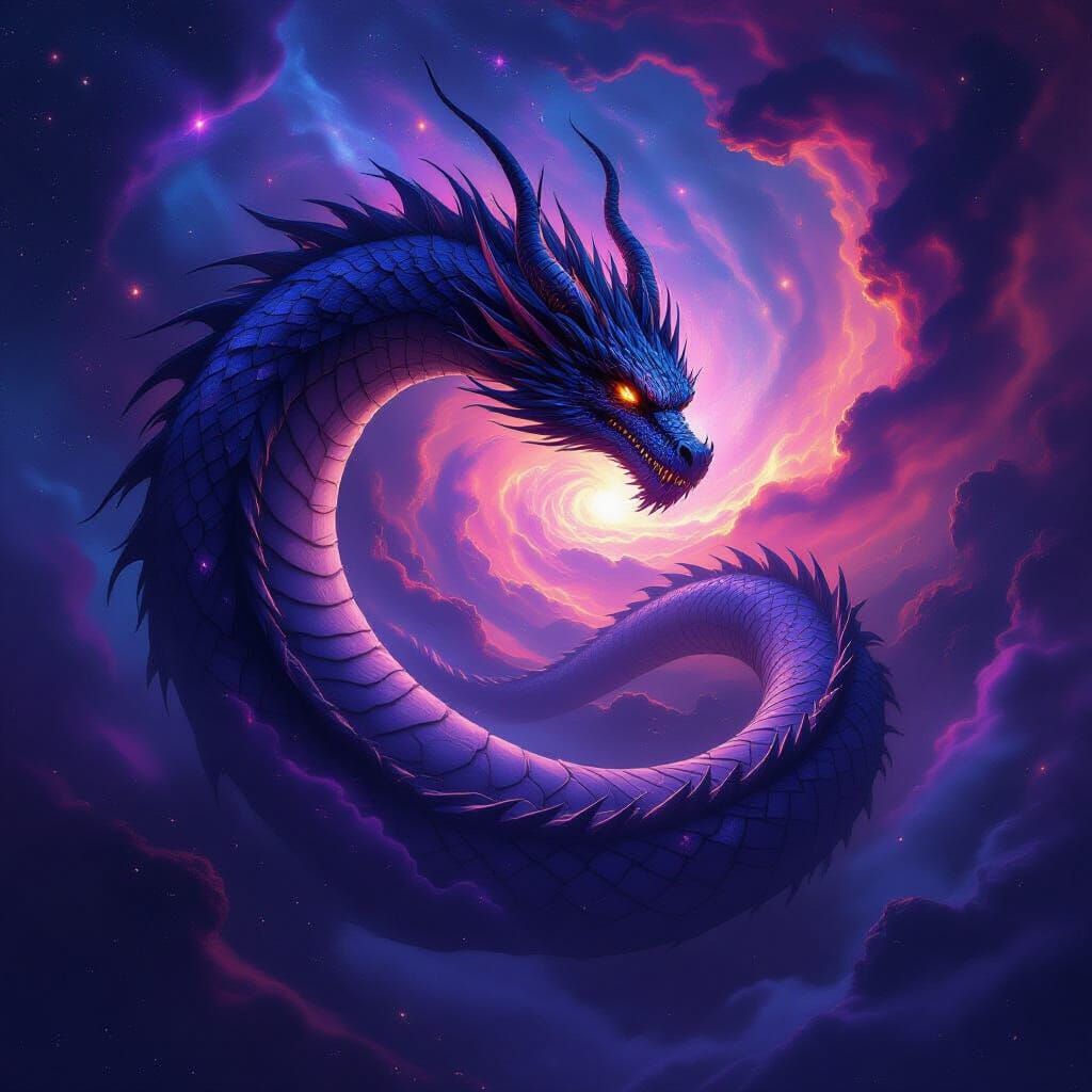 Ancient Dragon Coiled Around Nebula in Cosmic Dread