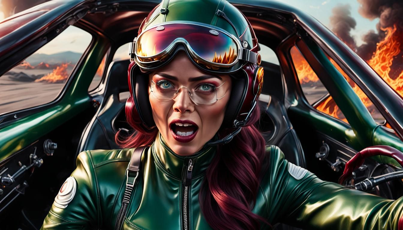 Racing Girl in Fear, Hyperrealistic Concept Art