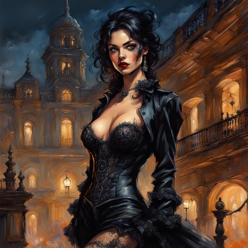 Stunning Dark-Haired Woman in Halloween Night Portrait