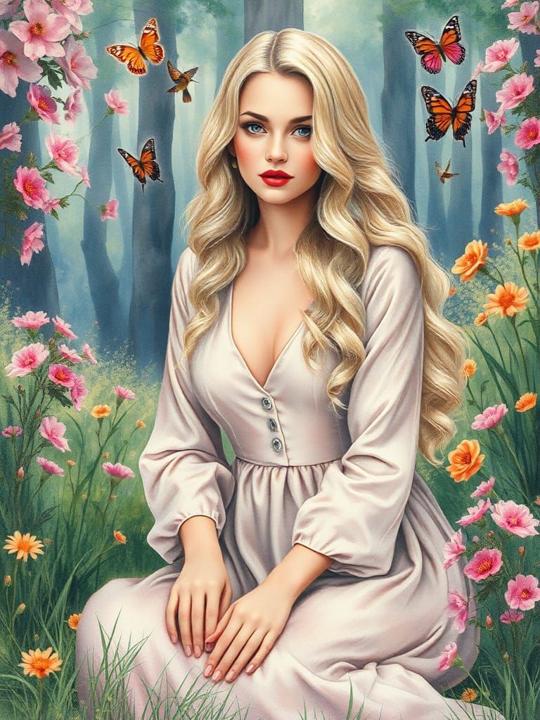 Beautiful Woman in Enchanted Forest: Watercolor Portrait