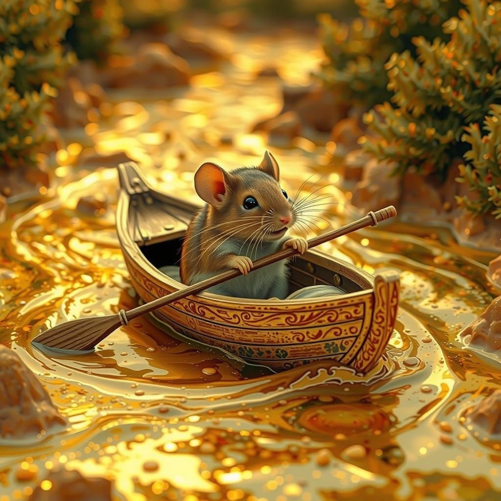 Hyperrealistic Mouse Navigates Ice Cream River