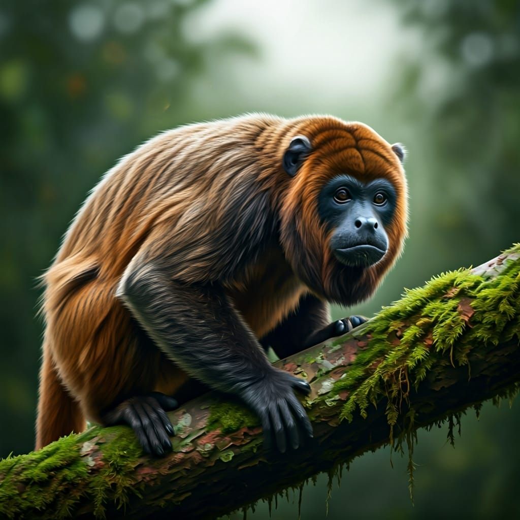 Howler Monkey Portrait in Detailed Oil Painting