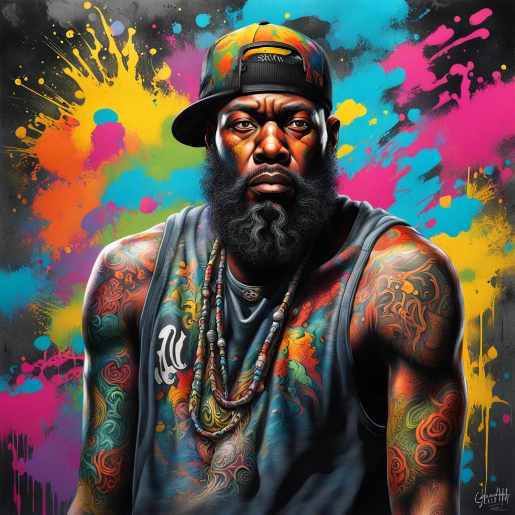 Graffiti Art of a Black Man with Tattoos