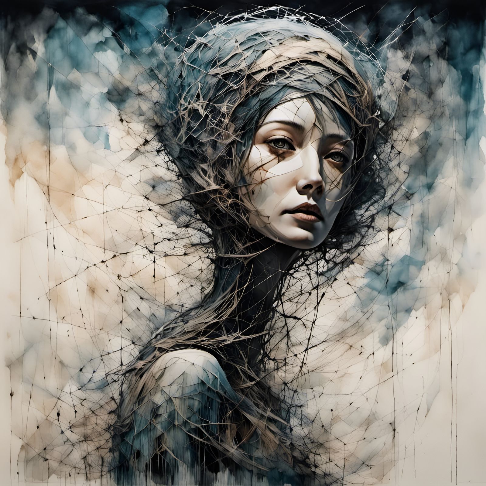 Woman in Fishernet by Tim Burton, Watercolor Style