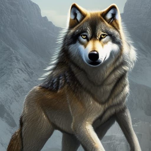 Armored Wolf on Mountain Ledge: Digital Painting