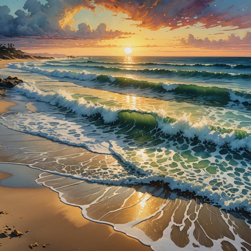 Ocean Sunrise: A Watercolour Masterpiece
