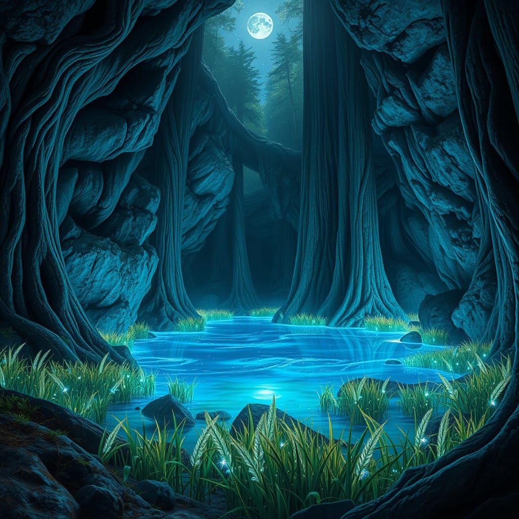 Moonlit Redwood Lagoon Illuminates in Pearlescent Colors