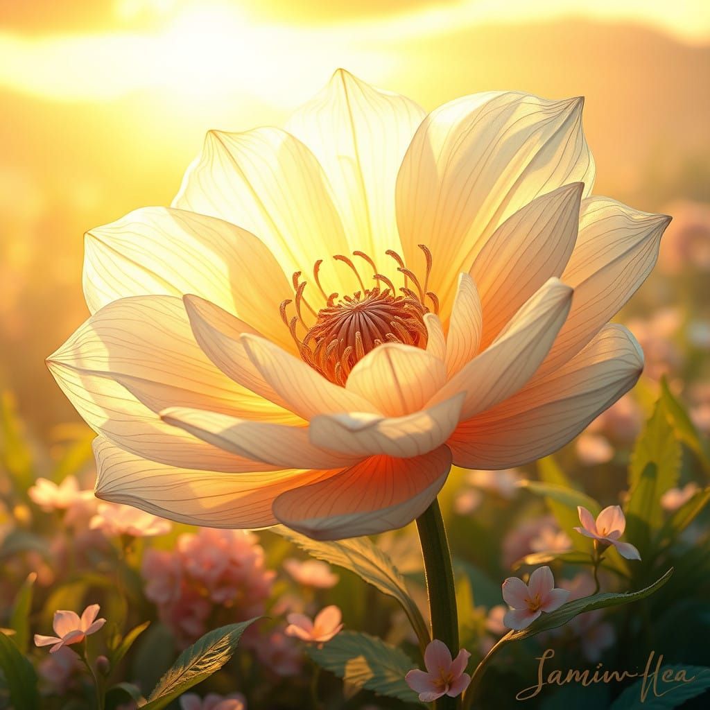 Mythic Golden Bloom in Vibrant Ethereal Landscape