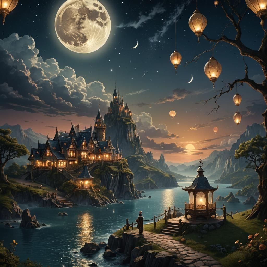 Enchanting Summer Evening Dreamscape in Detailed Matte Paint...