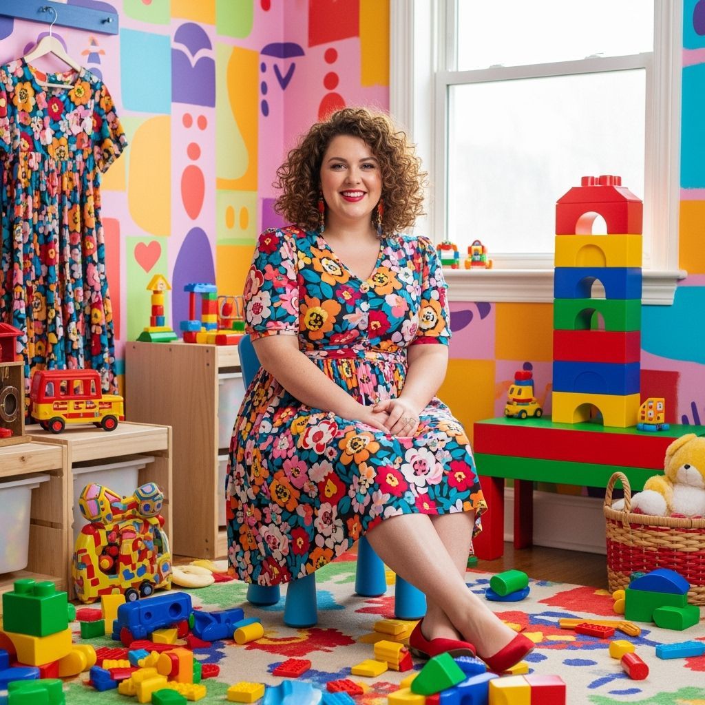 Woman in Playroom, Illustrative Style