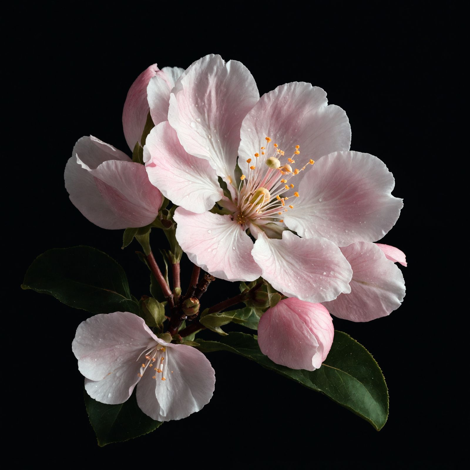 Radiant Apple Blossom Against Black Backdrop