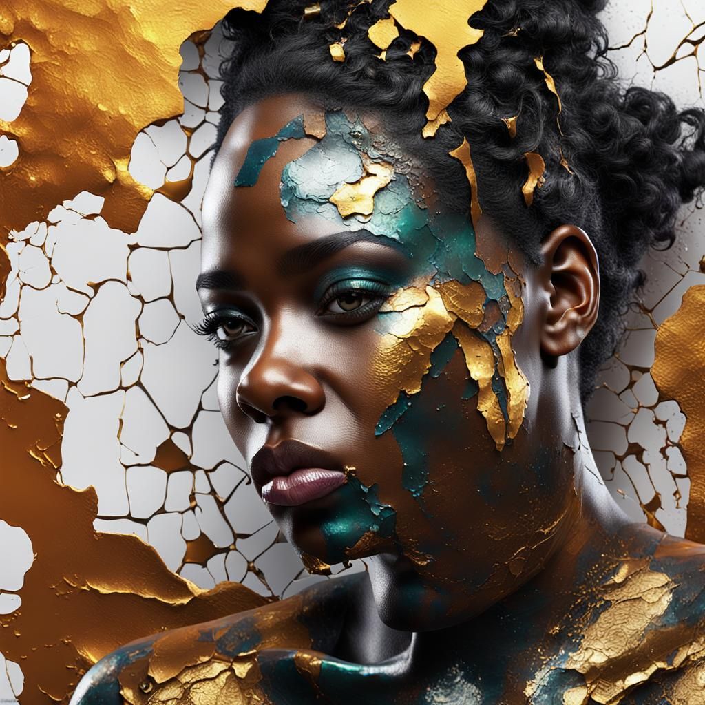 Hyperrealistic Face Emerges from Metallic Alcohol Ink