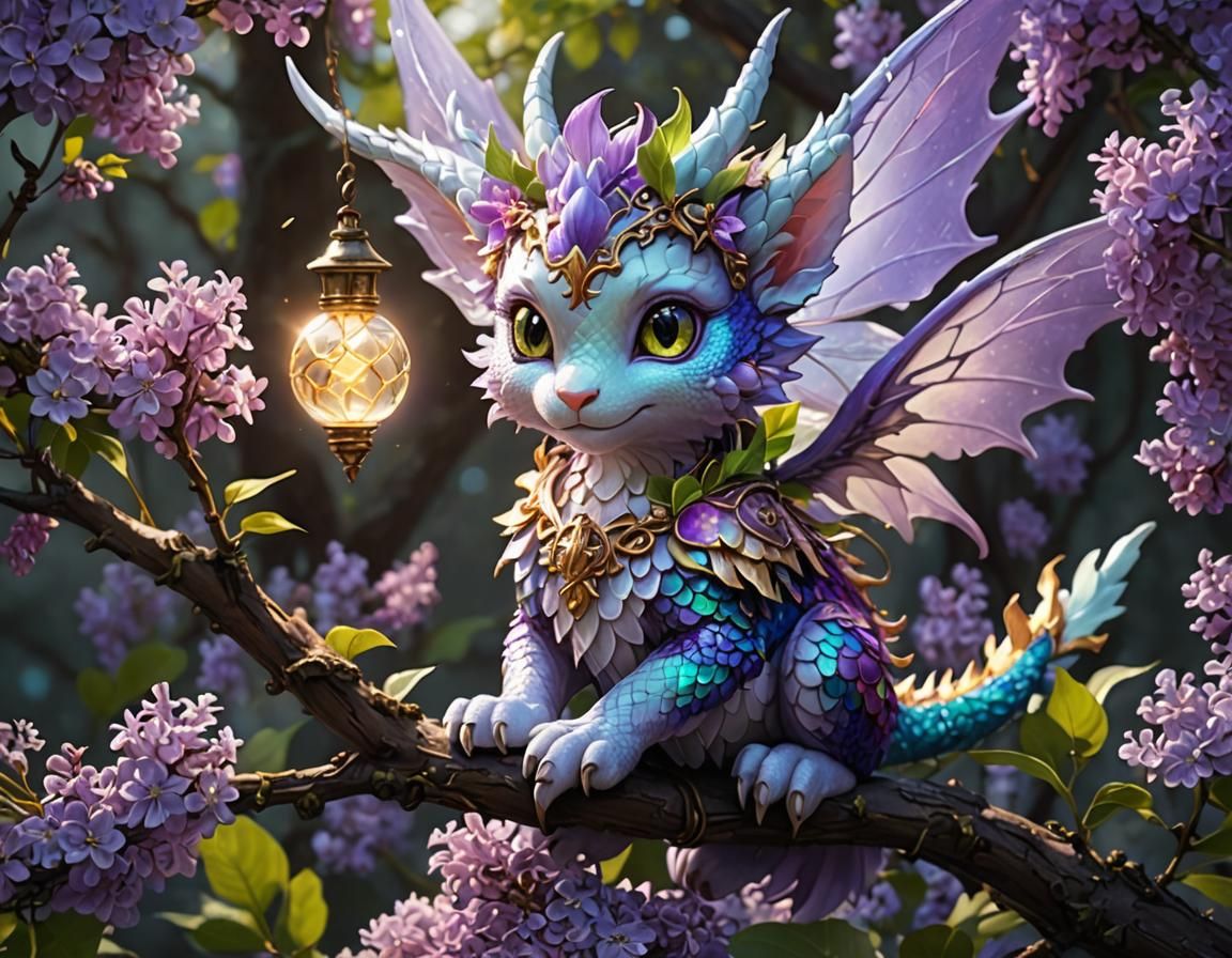 Multichromatic Fairy Dragon Portrait in Vaporwave Style