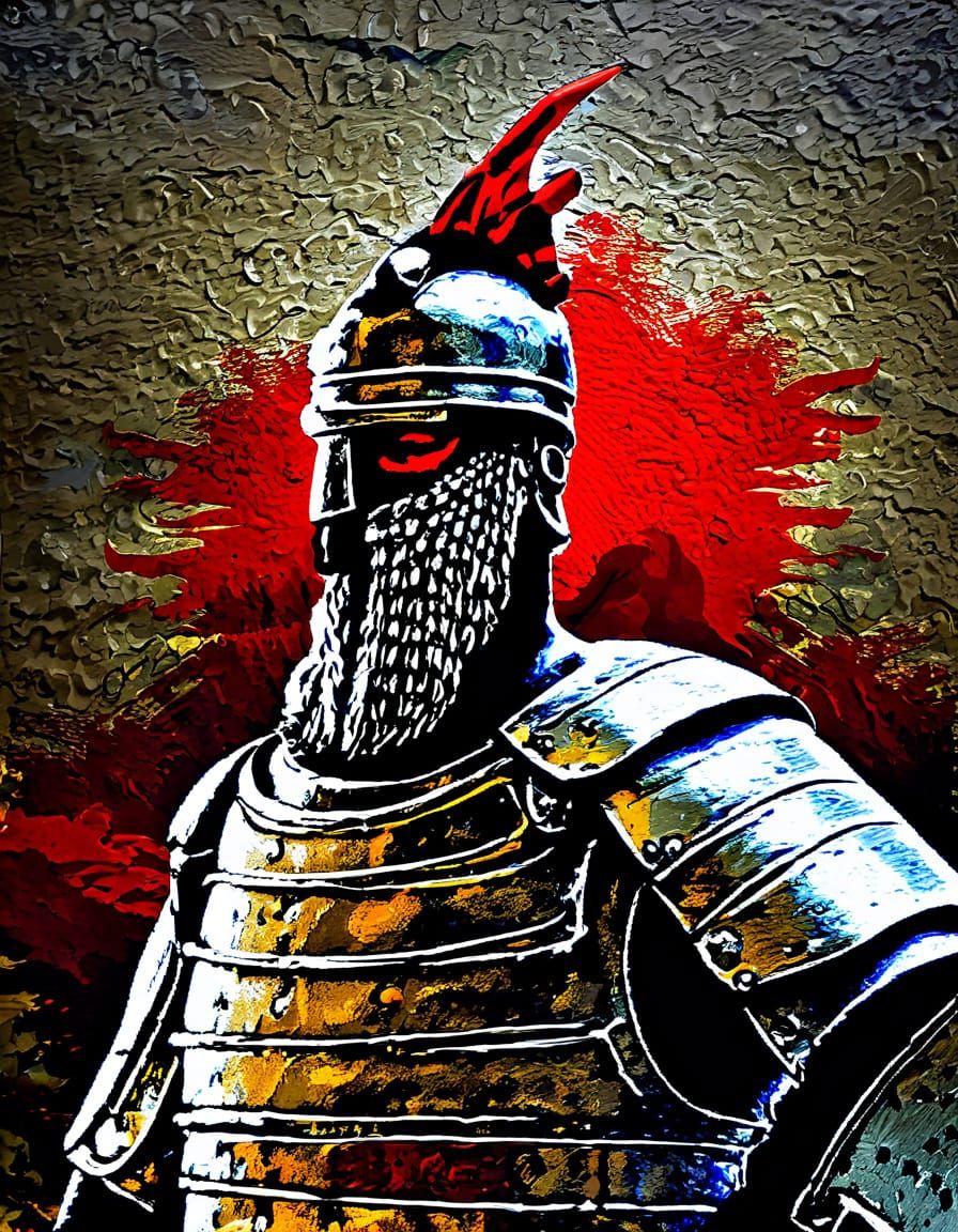 Albanian Warrior with Flag, Bold Impasto Style
