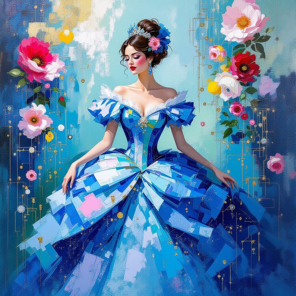 Rococo Queen in Opulent Gown: Metamodern Style