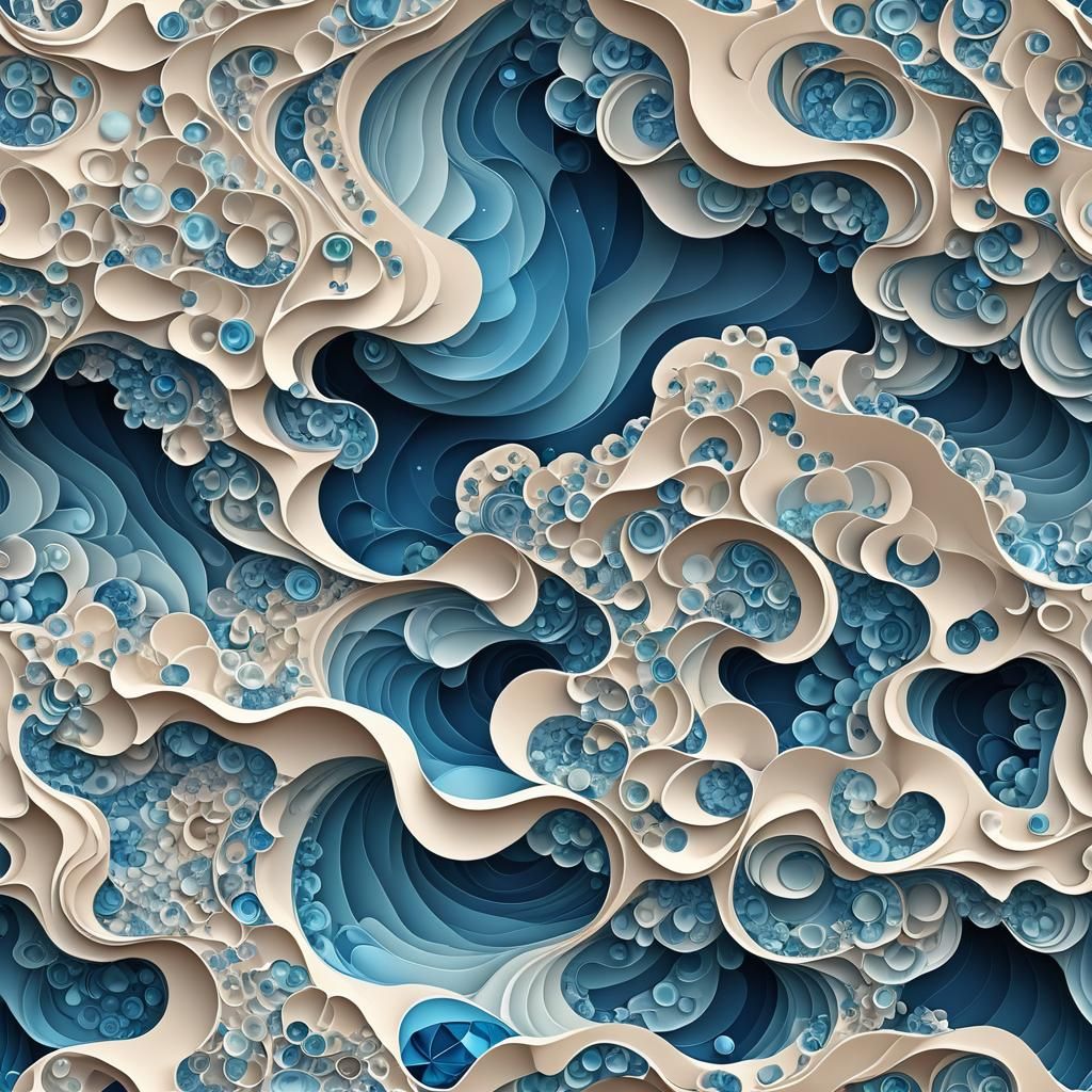 Abstract Gem Ocean Waves in Fractal Vector Style