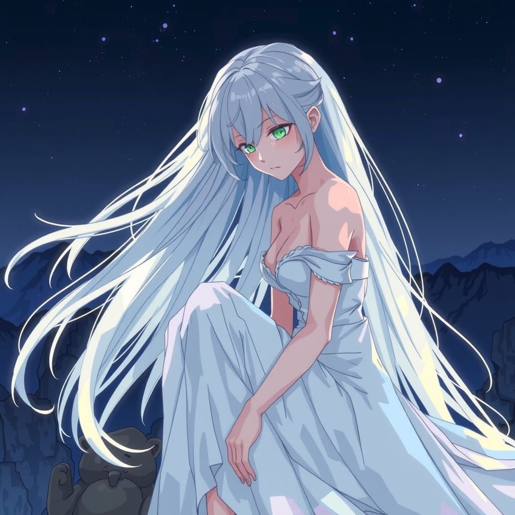 Melancholy Anime Woman on Mountain Top