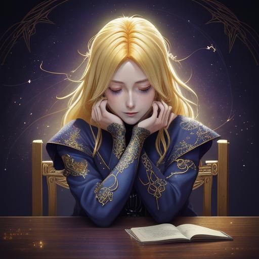 Anime Tarot Reader with Phoenix and Stars