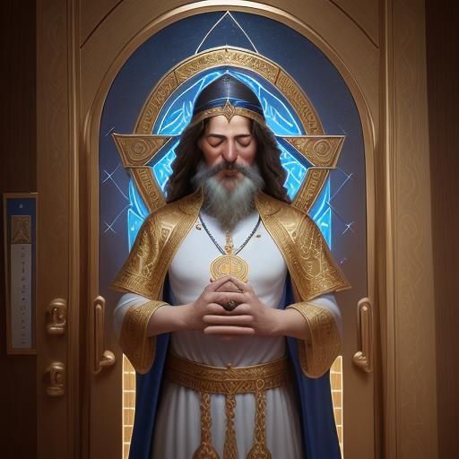 Devout Jewish Man Praying with Golden Light