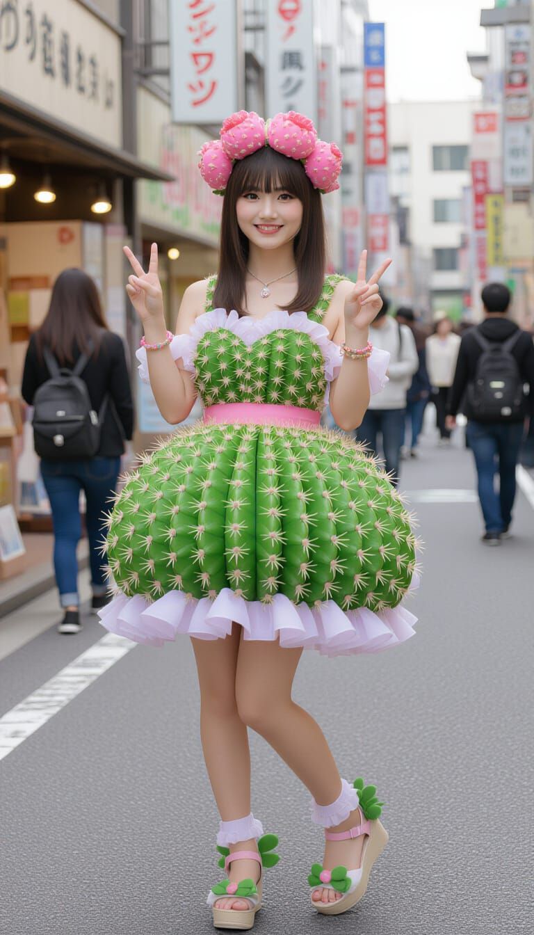 Cactus Fashion: A Kawaii Harajuku Style Portrait