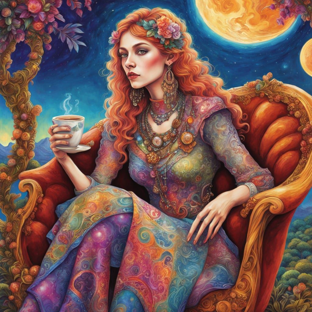 Whimsical painting, airbrushed, textured, punk rocker 60 yea...