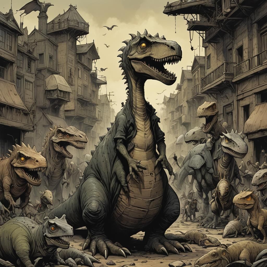 Dinosaur in Dystopian Horror Masterpiece